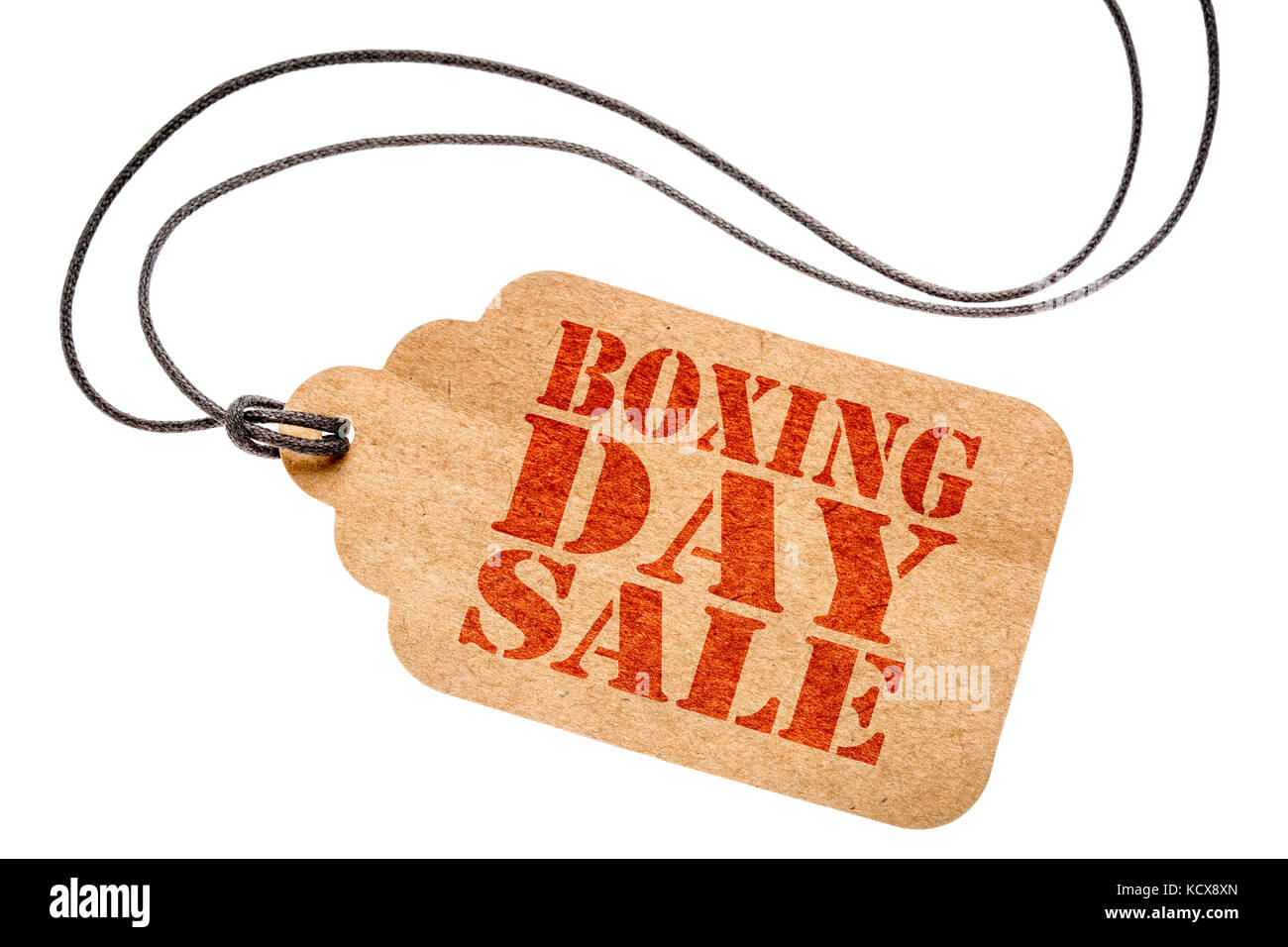 Boxing day sale sign - une étiquette de prix du papier avec ficelle isolé sur blanc- shopping concept Banque D'Images