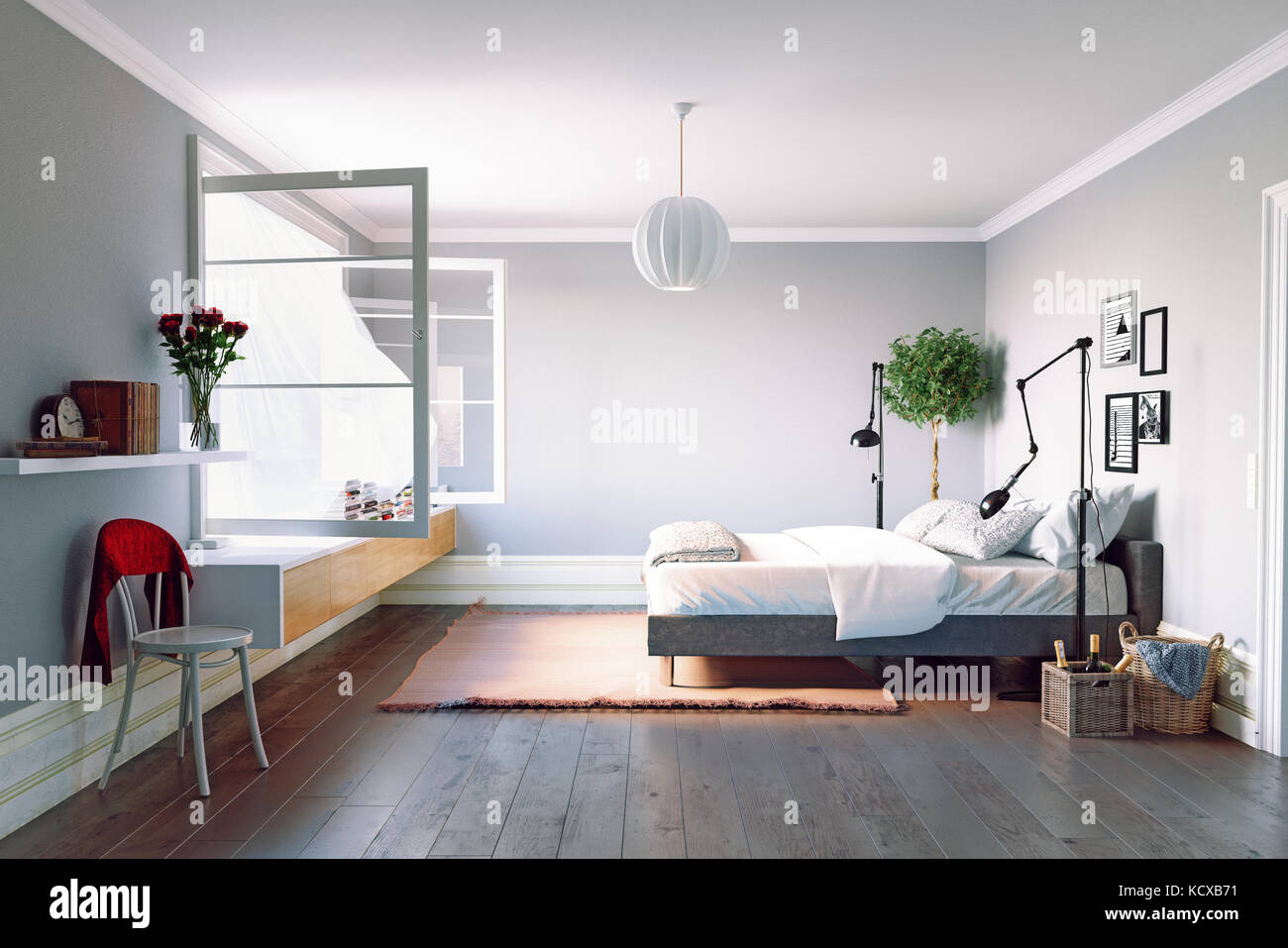 Intérieur Chambre à Coucher Moderne Belle Vue Sur La Fenêtre Zone