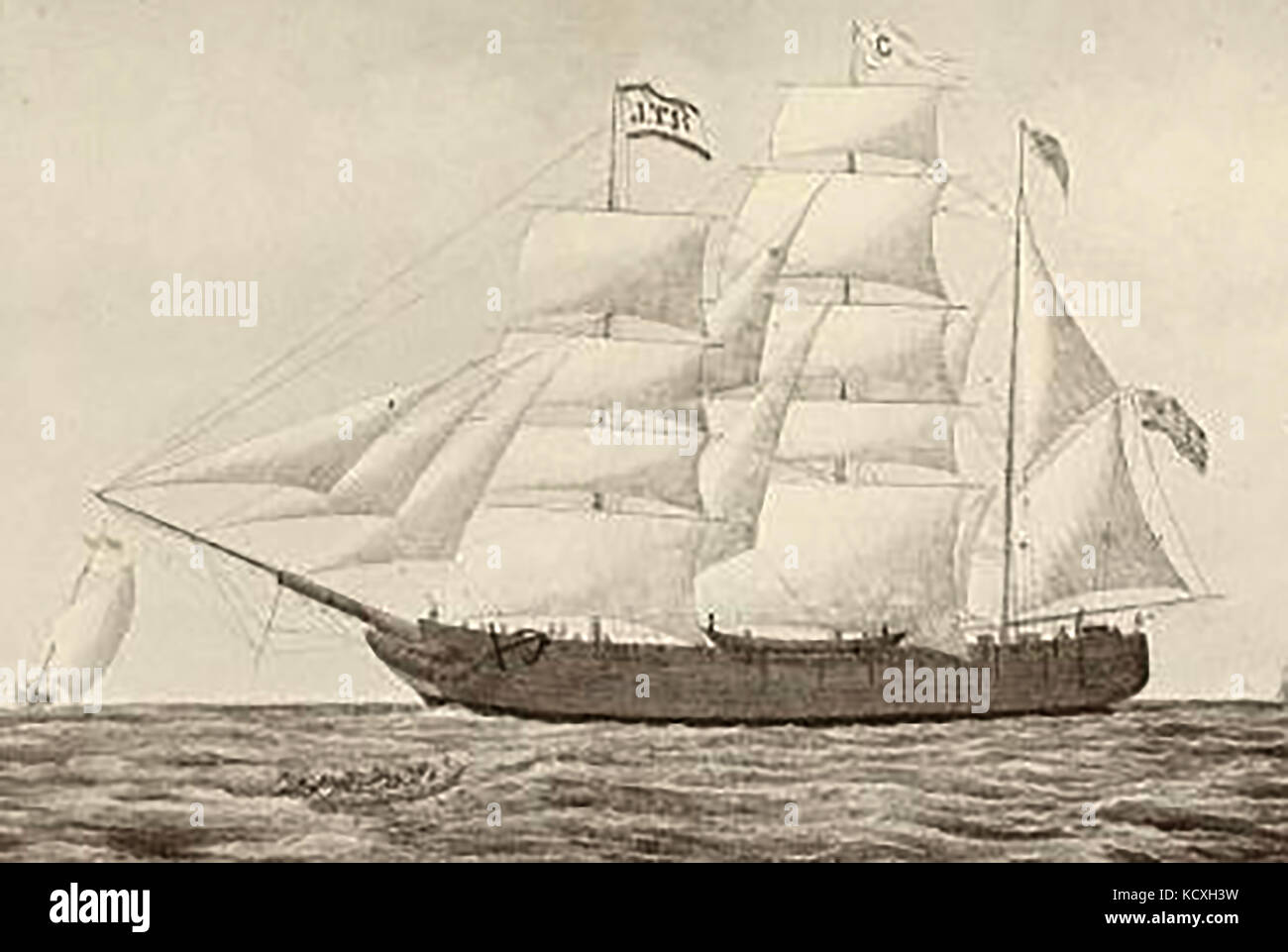 La tonne 250 baleinier américain CATALPA illustré sauvetage prisonniers fenians en Australie en 1876 - construite en 1847 USA Medford Banque D'Images