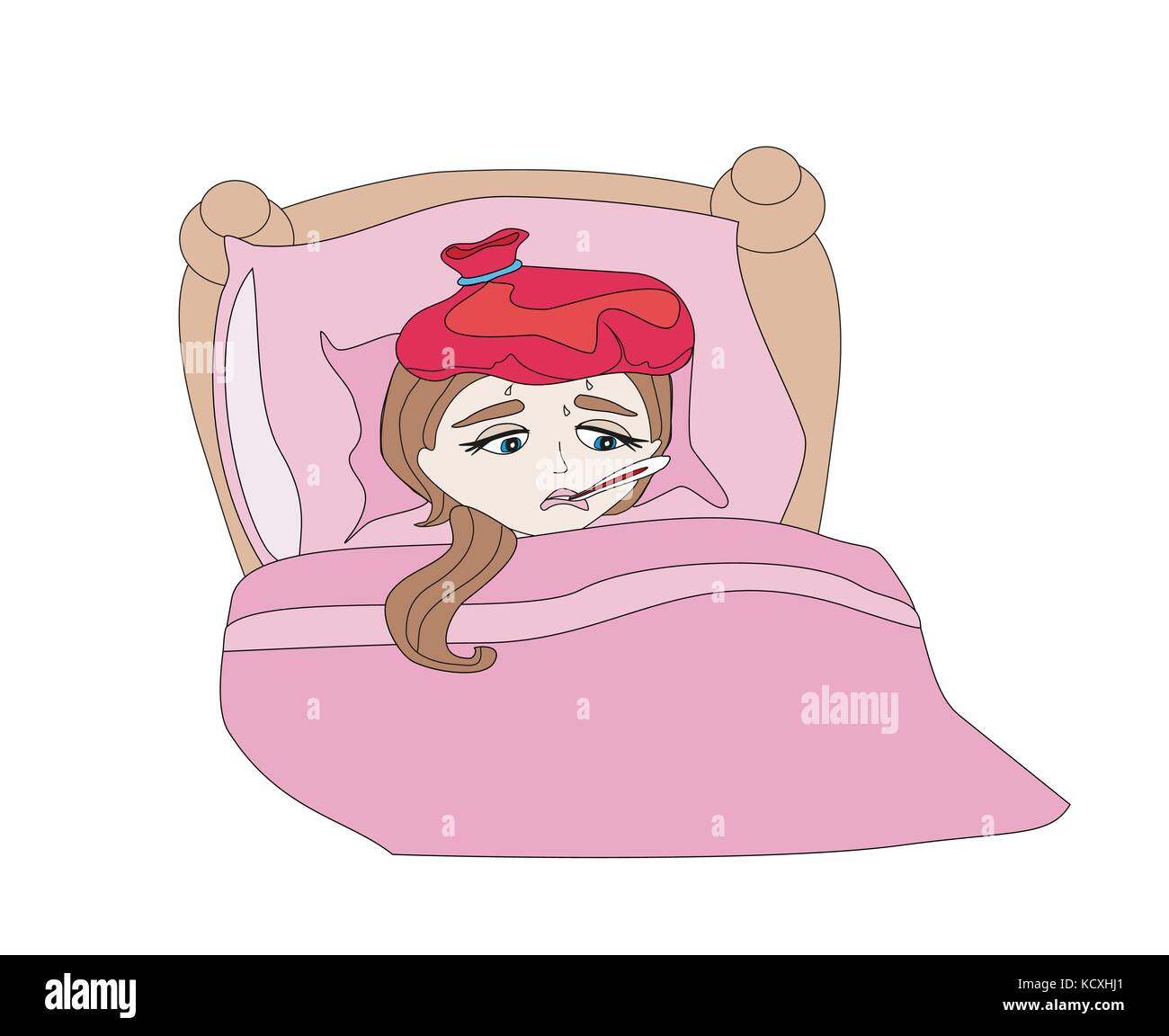 Illustration d'un sick girl Lying in Bed Illustration de Vecteur