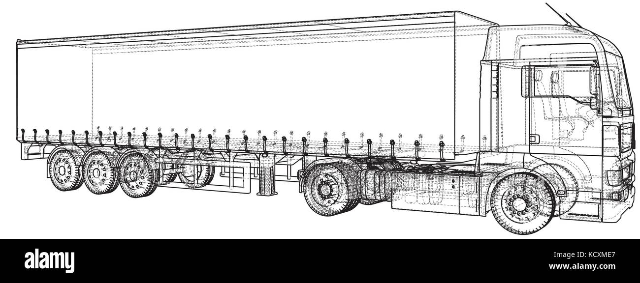 Camion remorque. dessin abstrait. Illustration de palpage 3d. Illustration de Vecteur