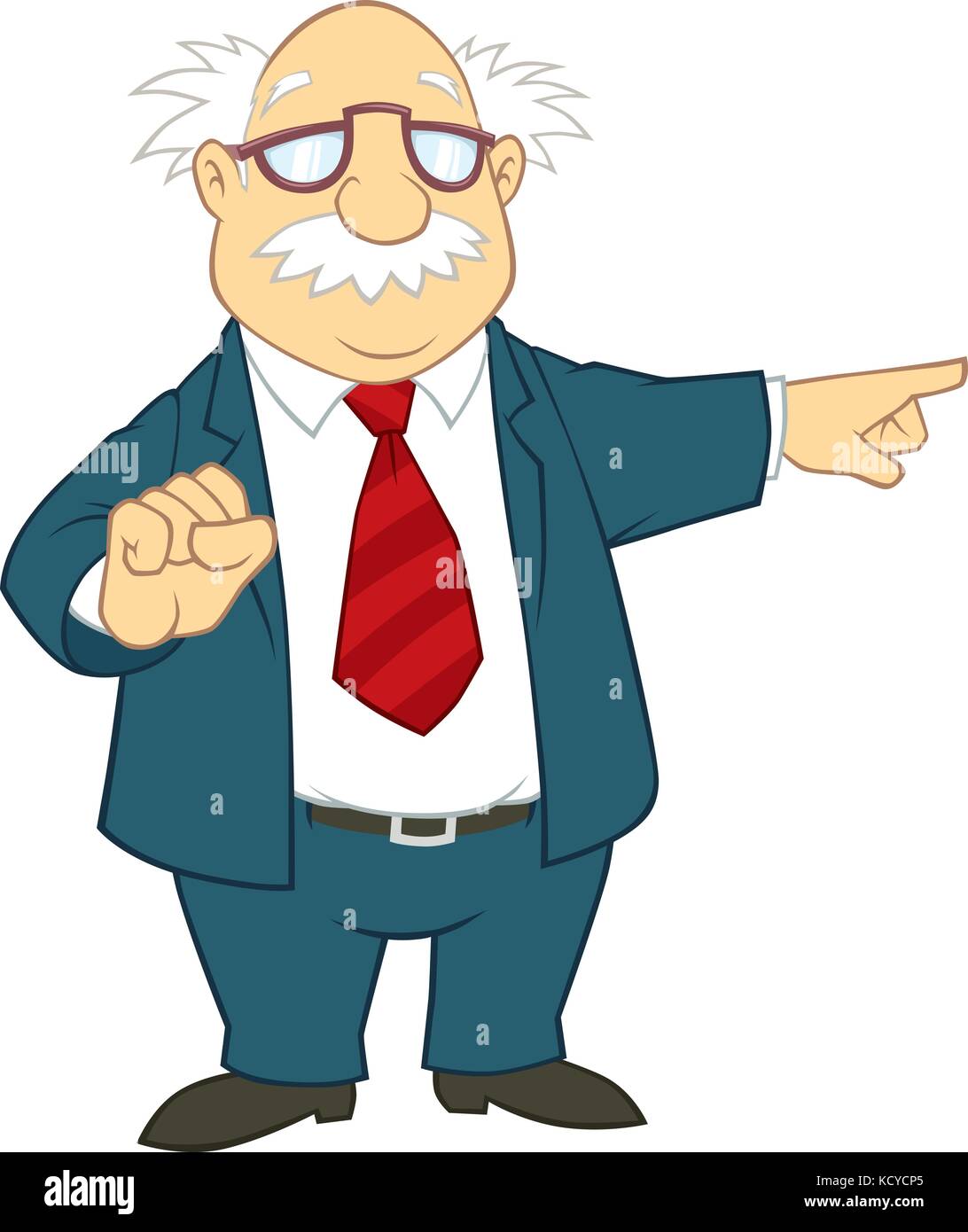 Vector cartoon d'un vieux professeur en donnant des conférences et en  montrant sa gauche. il porte un costume bleu, chemise blanche et cravate à  rayures Image Vectorielle Stock - Alamy
