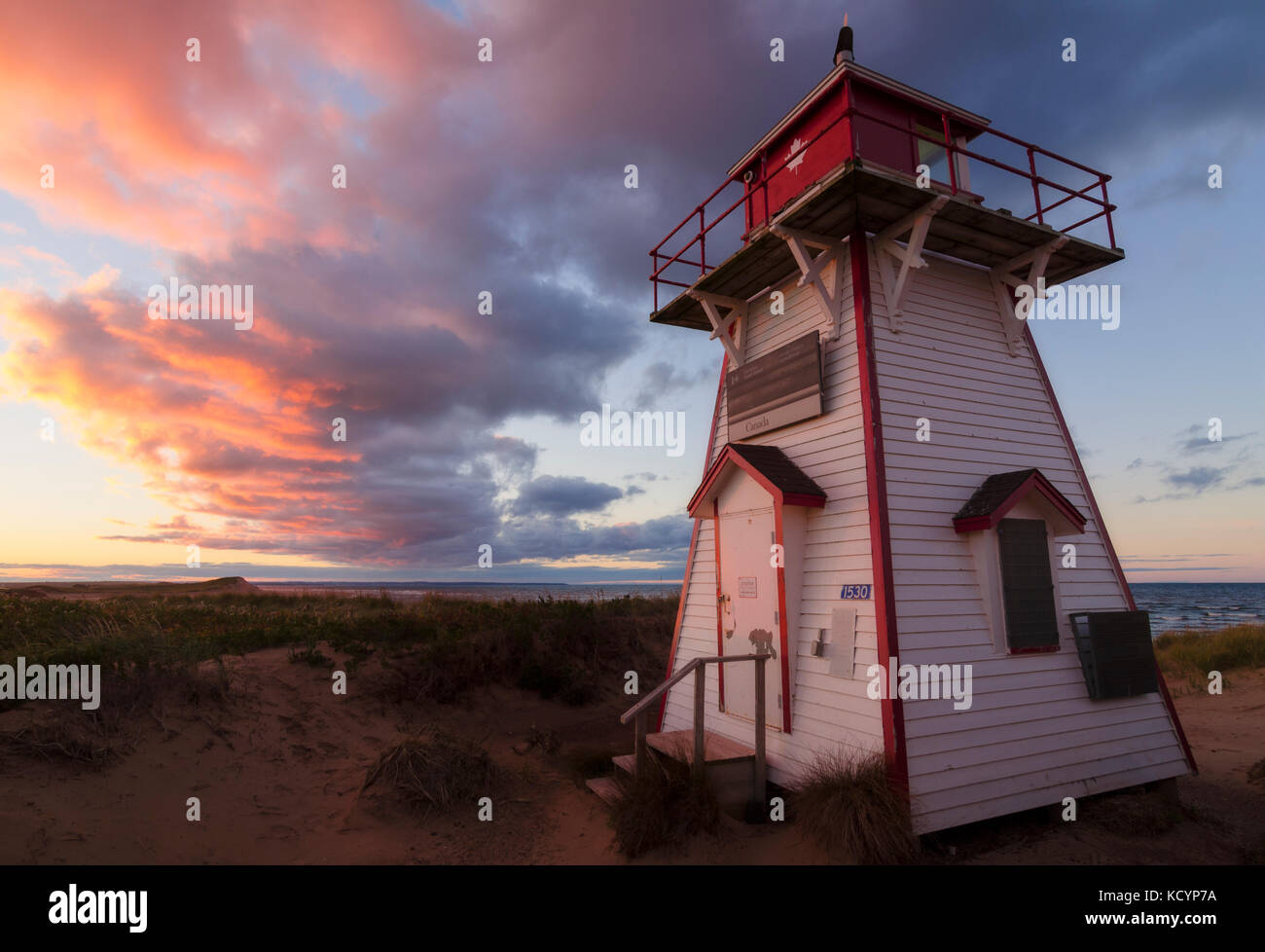 Phare Covehead, Covehead, Prince Edward Island National Park, Prince Edward Island, canada, sunet Banque D'Images