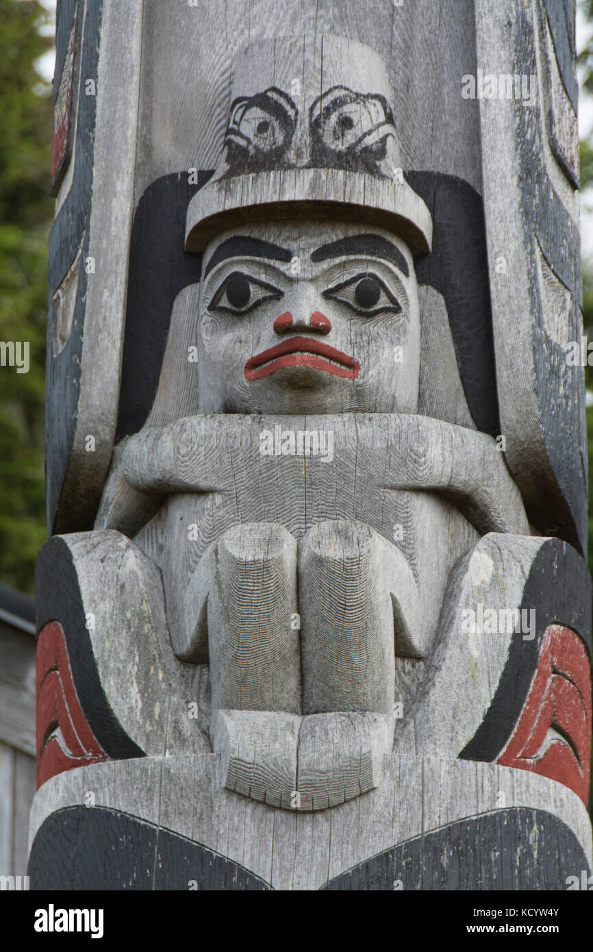 Détail totem haïda, l'art et de bijoux, Haida Gwaii, anciennement connu sous le nom de Queen Charlotte Islands, British Columbia, Canada Banque D'Images