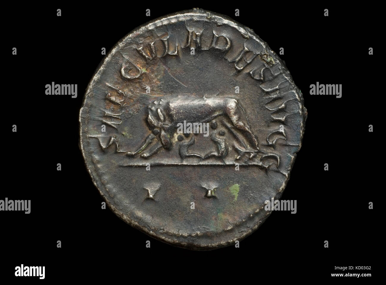 Romulus et Remus sur pièce de monnaie romaine Banque D'Images