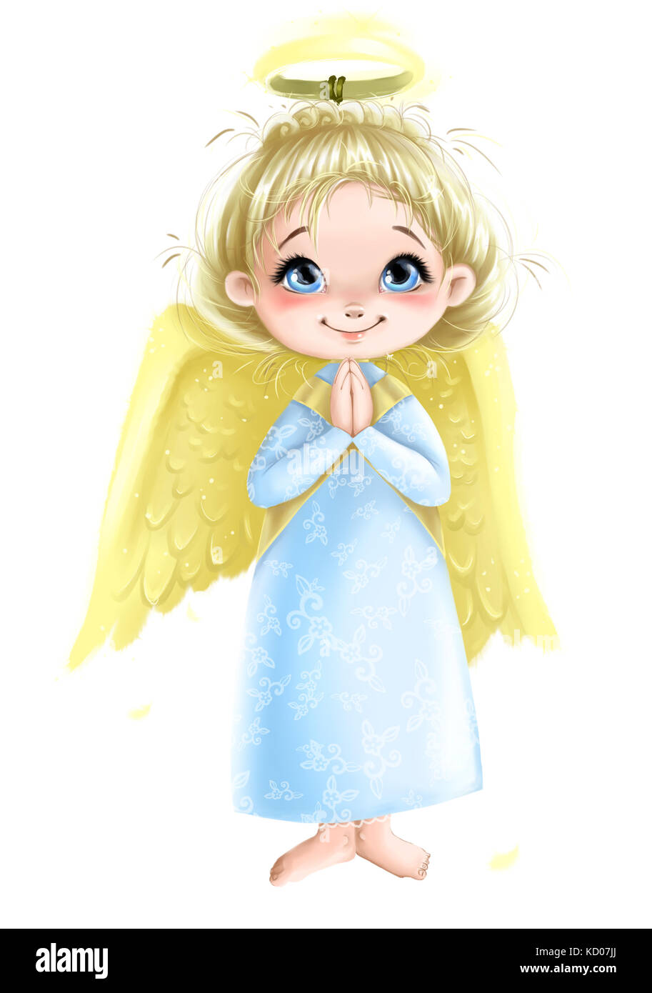 Mignon Angel girl avec des ailes priant illustration transparente bakground Banque D'Images