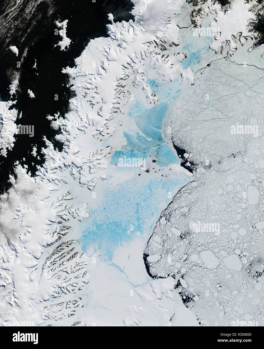 Image satellite de la partie nord de la plate-forme de glace Larsen, l'Antarctique Banque D'Images