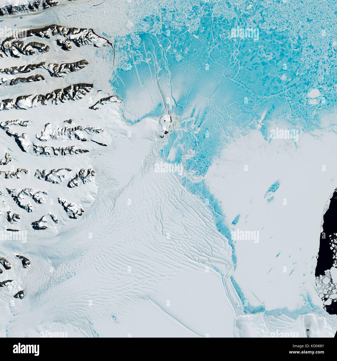 Image satellite de la partie nord de la plate-forme de glace Larsen, l'Antarctique Banque D'Images