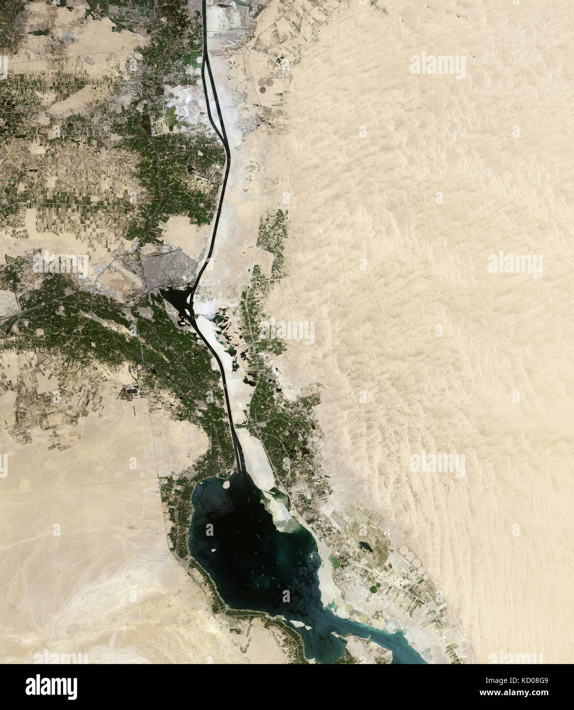 Image satellite de la 'nouvelle' Canal de Suez Banque D'Images