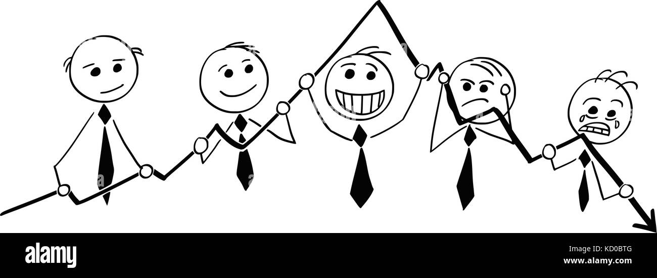 Cartoon stick man illustration de groupe d'hommes d'businessman holding graphique et tableau montrant les émotions. Illustration de Vecteur