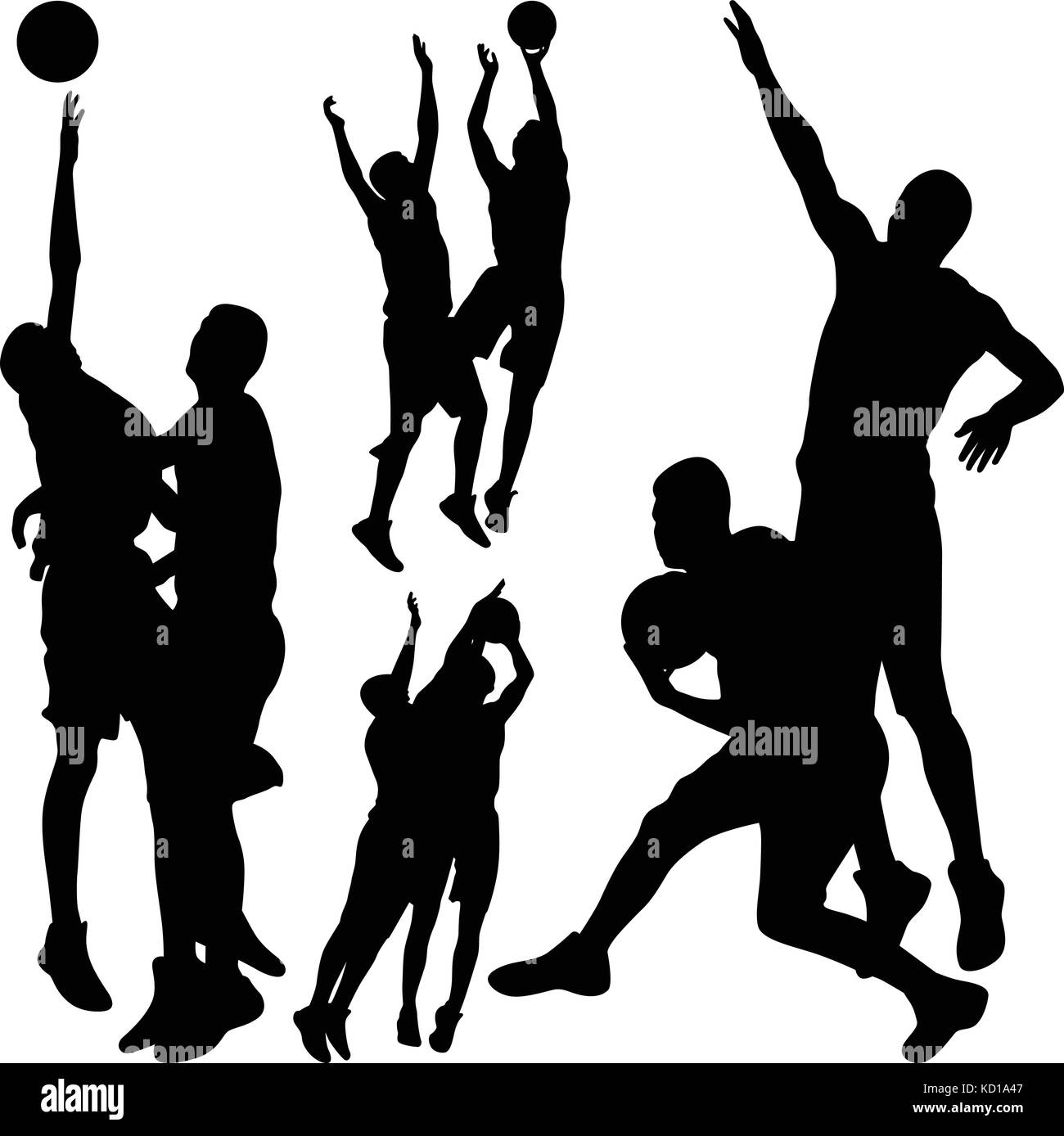 Les joueurs de basket-ball en action silhouette vector Illustration de Vecteur