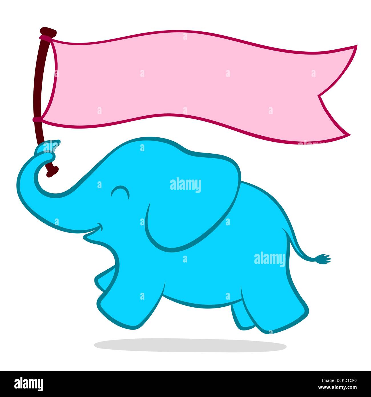 Cute cartoon bébé éléphant rose avec copie du pavillon de l'espace, des éléments de conception des cartes de vœux - vector illustration Illustration de Vecteur