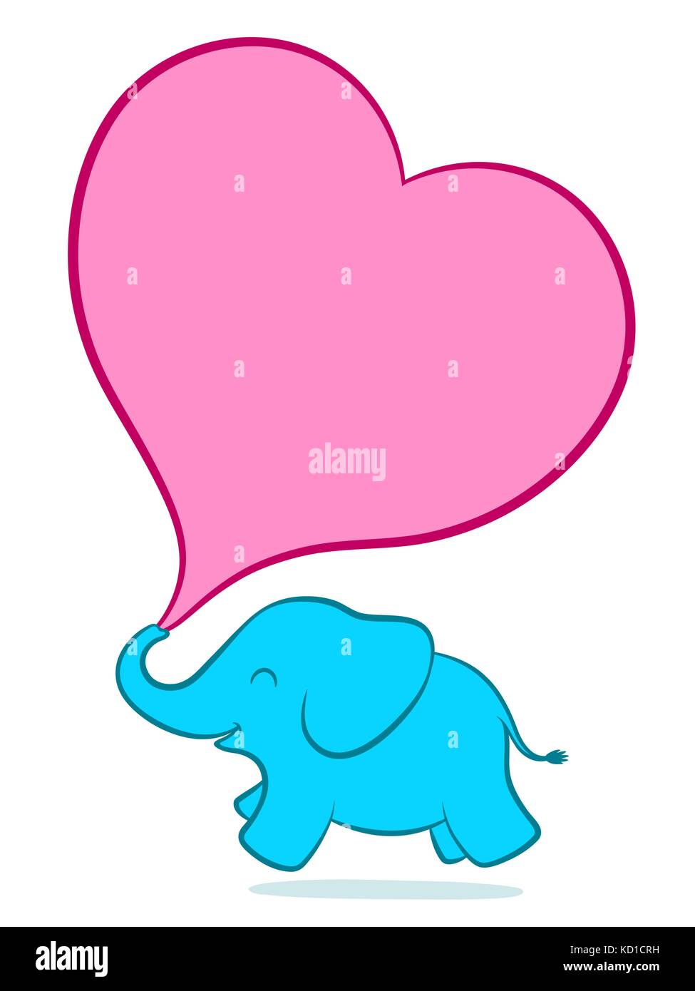 Mignon Bébé éléphant bleu avec grand coeur bulle pour carte de souhaits - vector illustration Illustration de Vecteur
