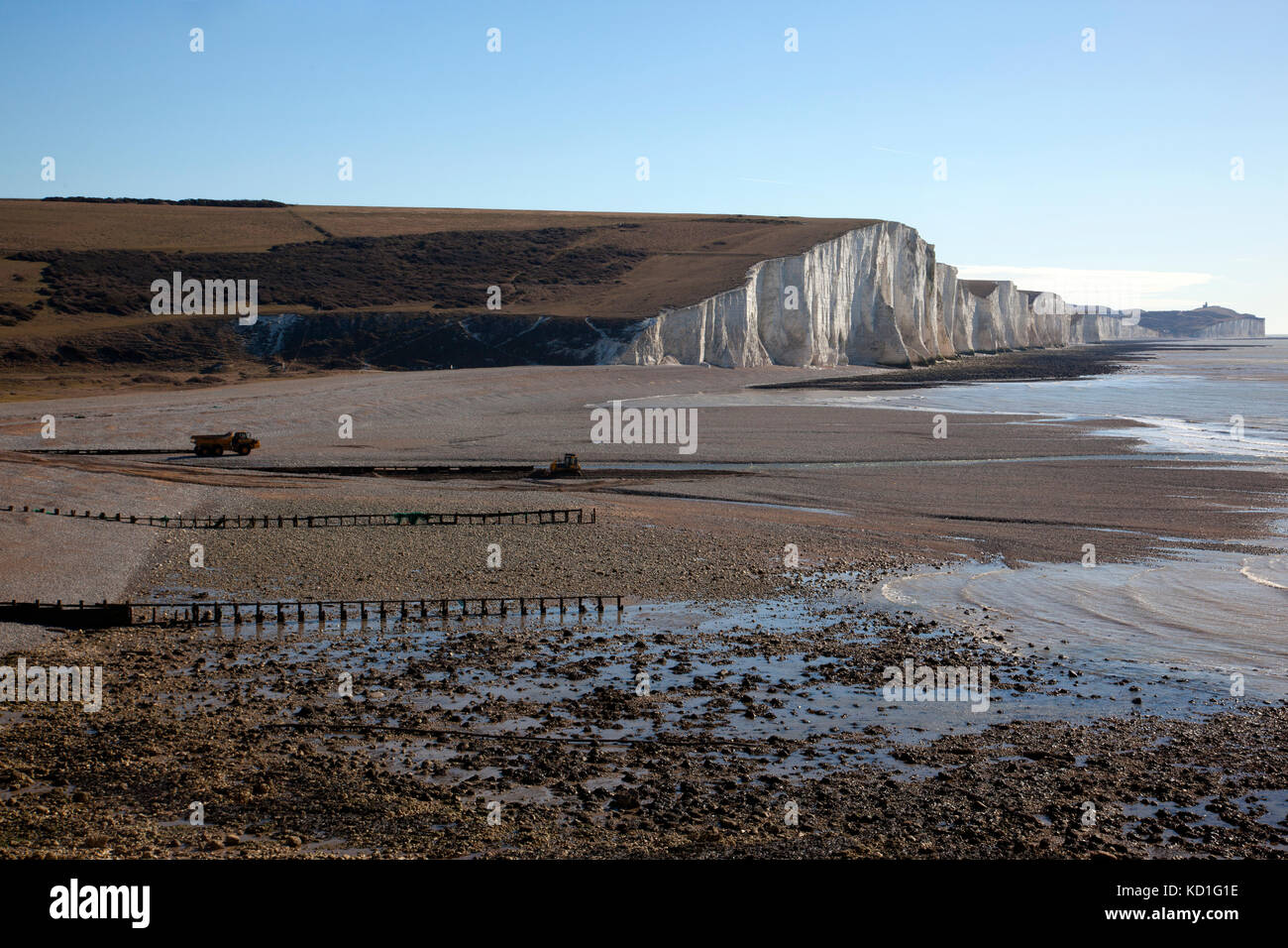 Cuckmere haven cuckmere, estuaire, zone des plaines d'inondation dans la région de East Sussex, réserve naturelle surplombant les sept soeurs falaises et embouchure, England uk Banque D'Images