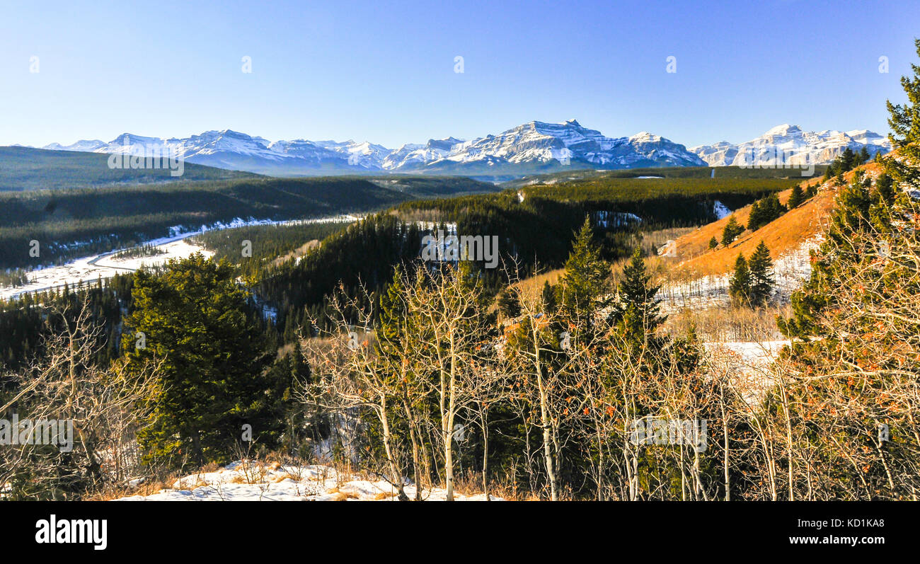 Service canadien des forêts avec les montagnes enneigées. Paysage d'hiver Banque D'Images