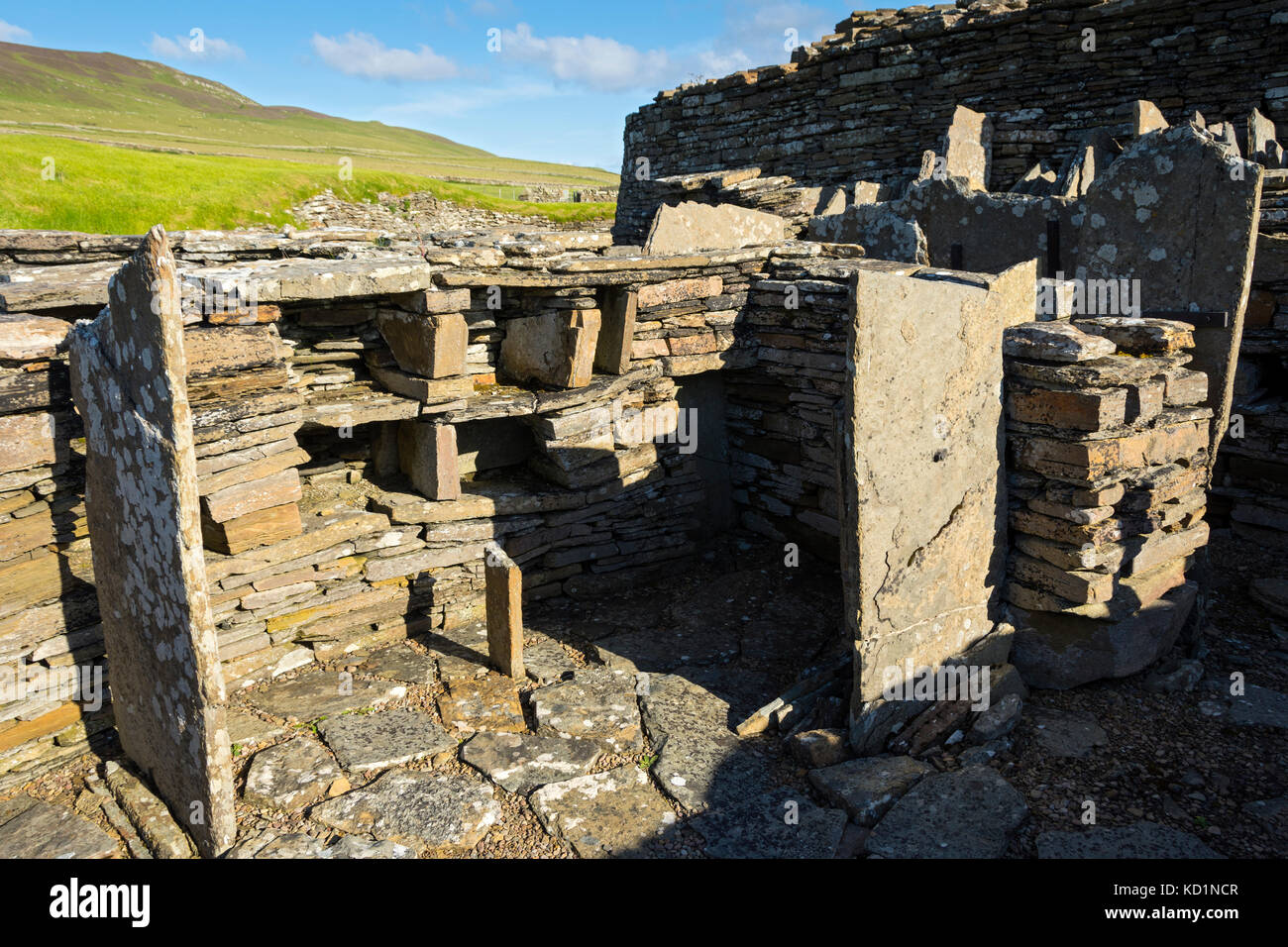 Midhowe Broch sur l'île de Rousay, Orkney Islands, Ecosse, Royaume-Uni. Banque D'Images