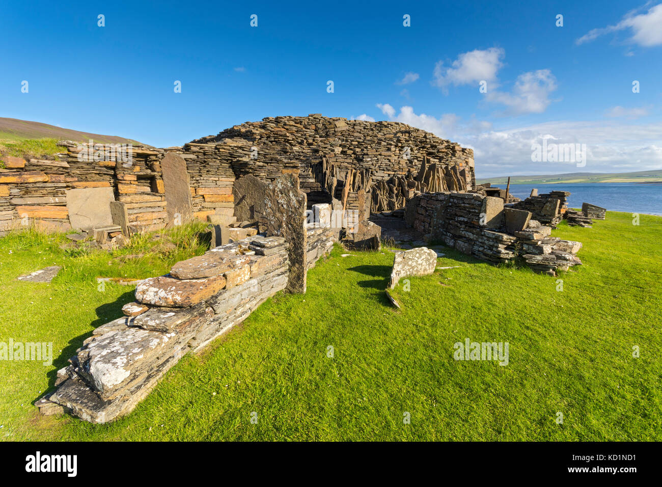 Midhowe Broch sur l'île de Rousay, Orkney Islands, Ecosse, Royaume-Uni. Banque D'Images