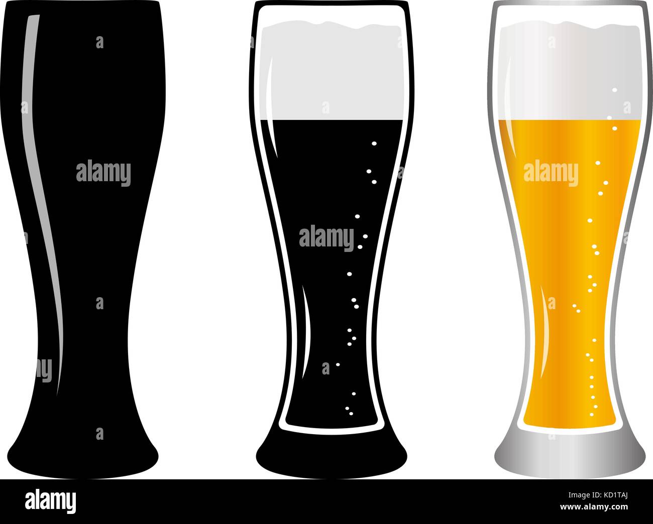 Définir la bière en verre. Illustration de Vecteur