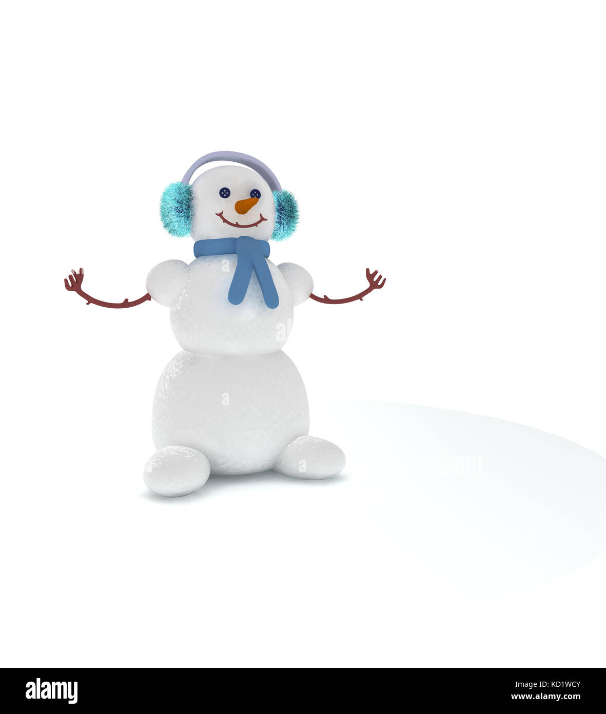 Mignon bonhomme de neige 3d sur le fond blanc Banque D'Images