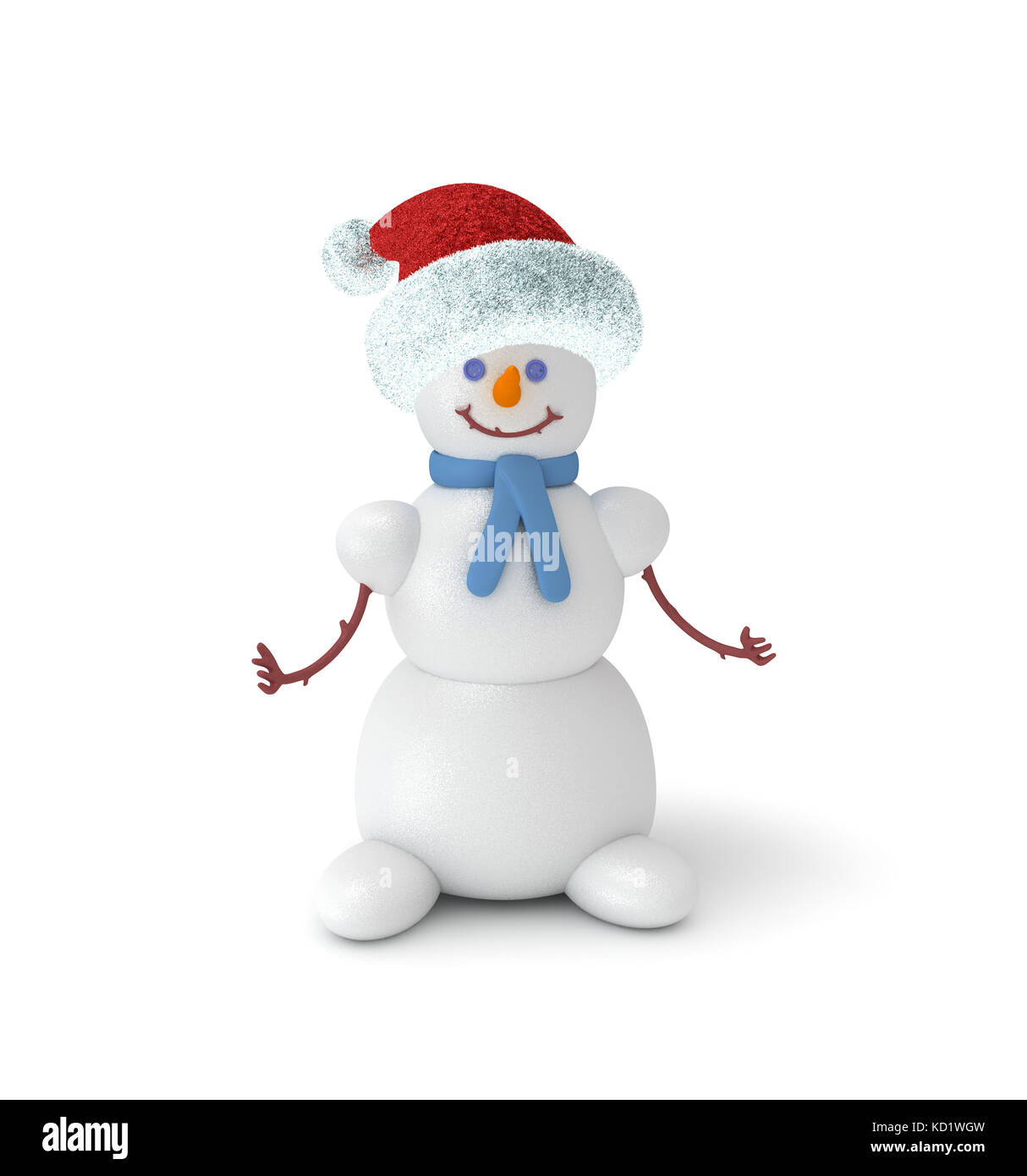 Mignon 3d bonhomme de neige dans le chapeau du père noël sur le fond blanc Banque D'Images