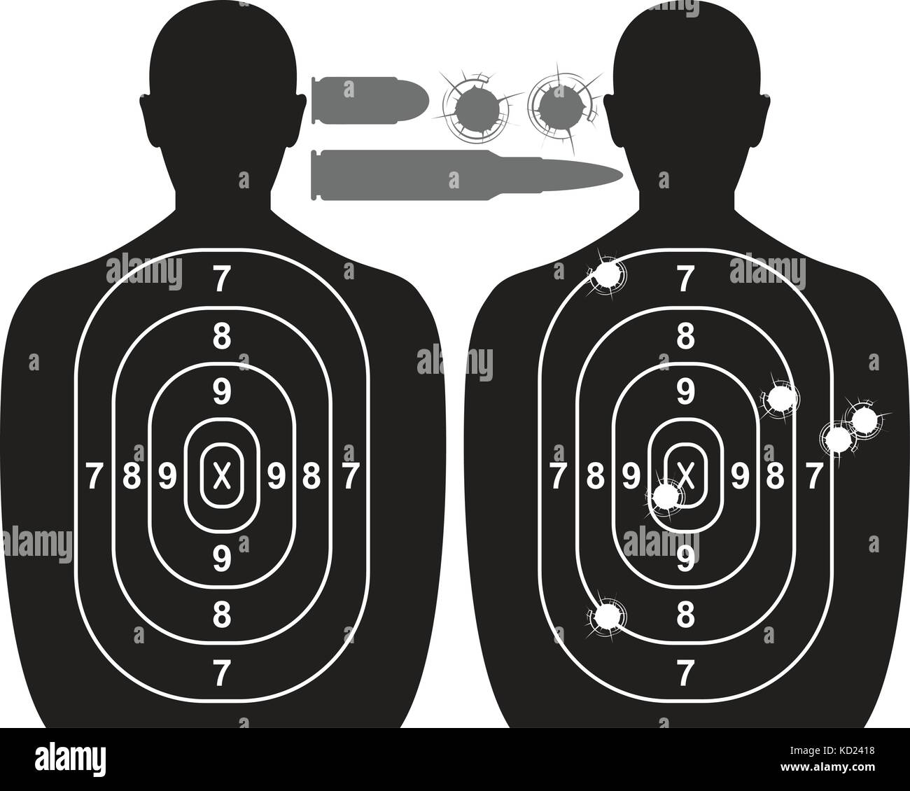 Human target, trous de balle et cartouche Illustration de Vecteur