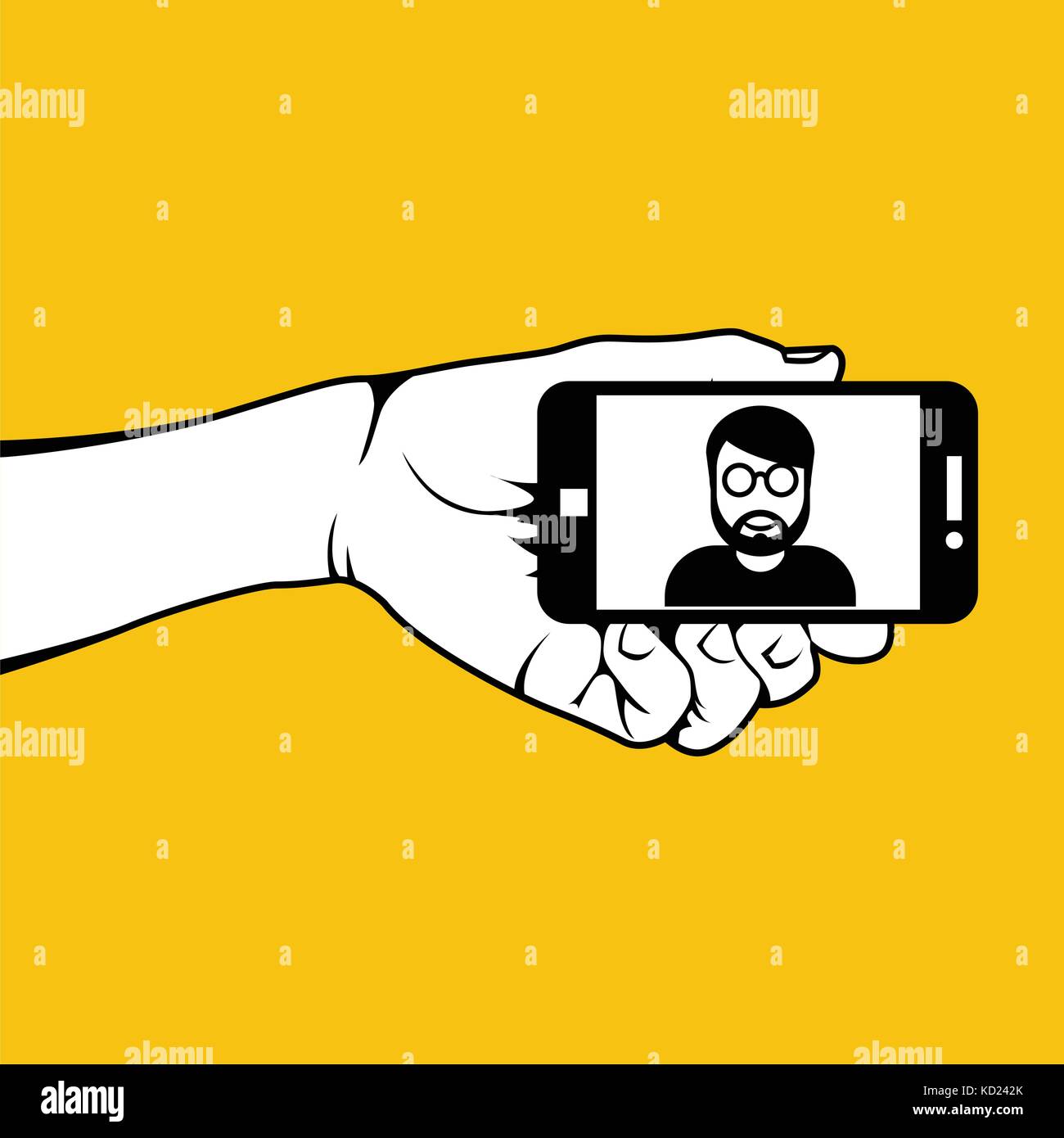 Avec le smartphone et la main de l'homme photo selfies Illustration de Vecteur