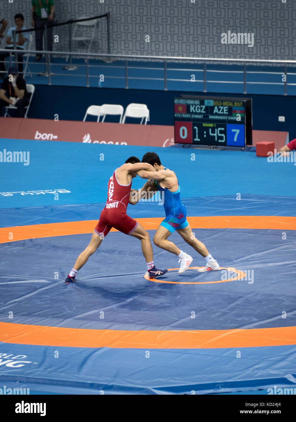 Baku, Azerbaïdjan - 18 mai 2017 : la lutte gréco romaine masculine 66kg au 4e Finale des Jeux de la solidarité islamique Banque D'Images