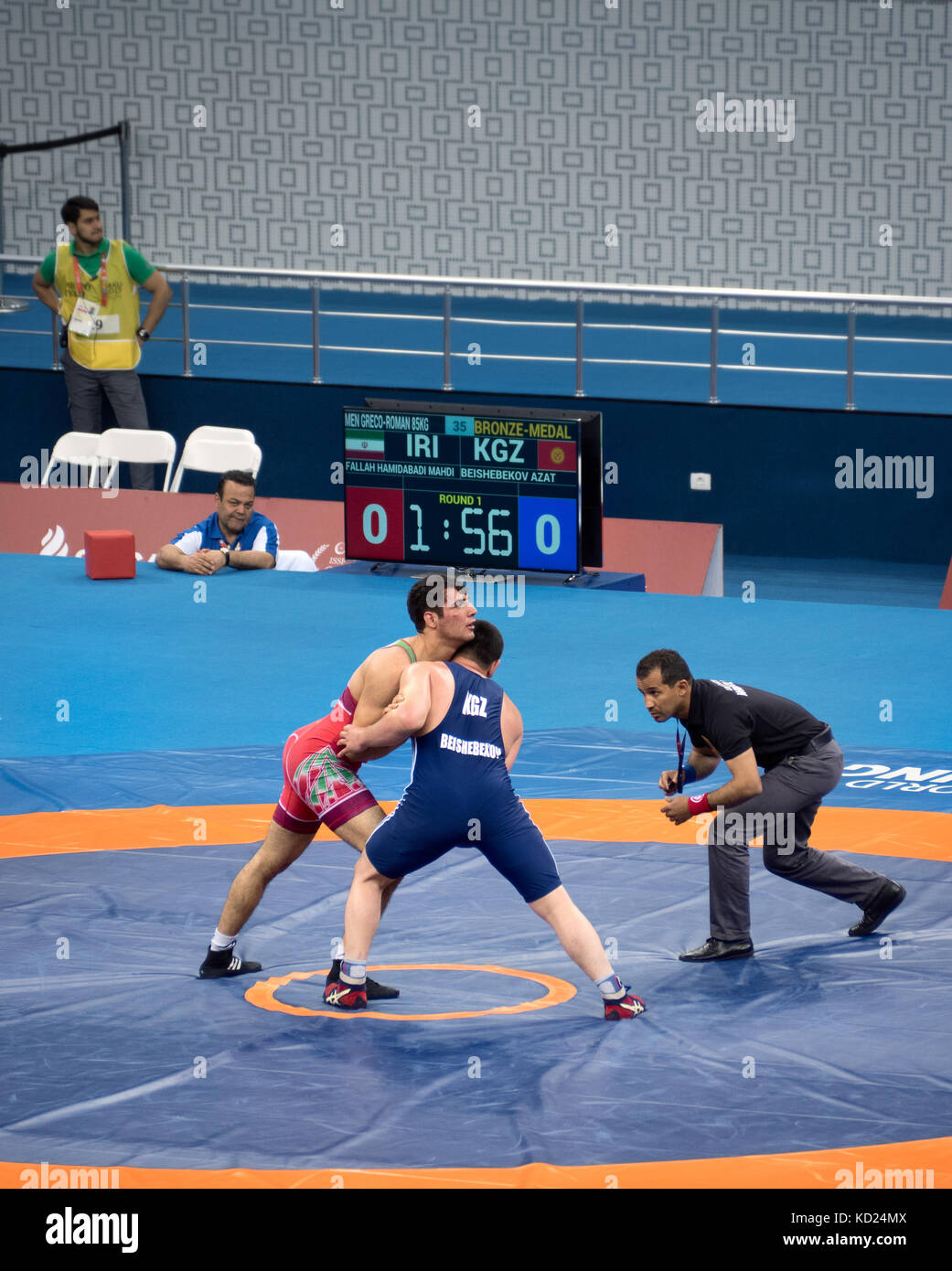 Baku, Azerbaïdjan - 18 mai 2017 : la lutte gréco romaine masculine 85kg médaille de bronze au 4e Finale des Jeux de la solidarité islamique, Baku, Azerbaïdjan Banque D'Images