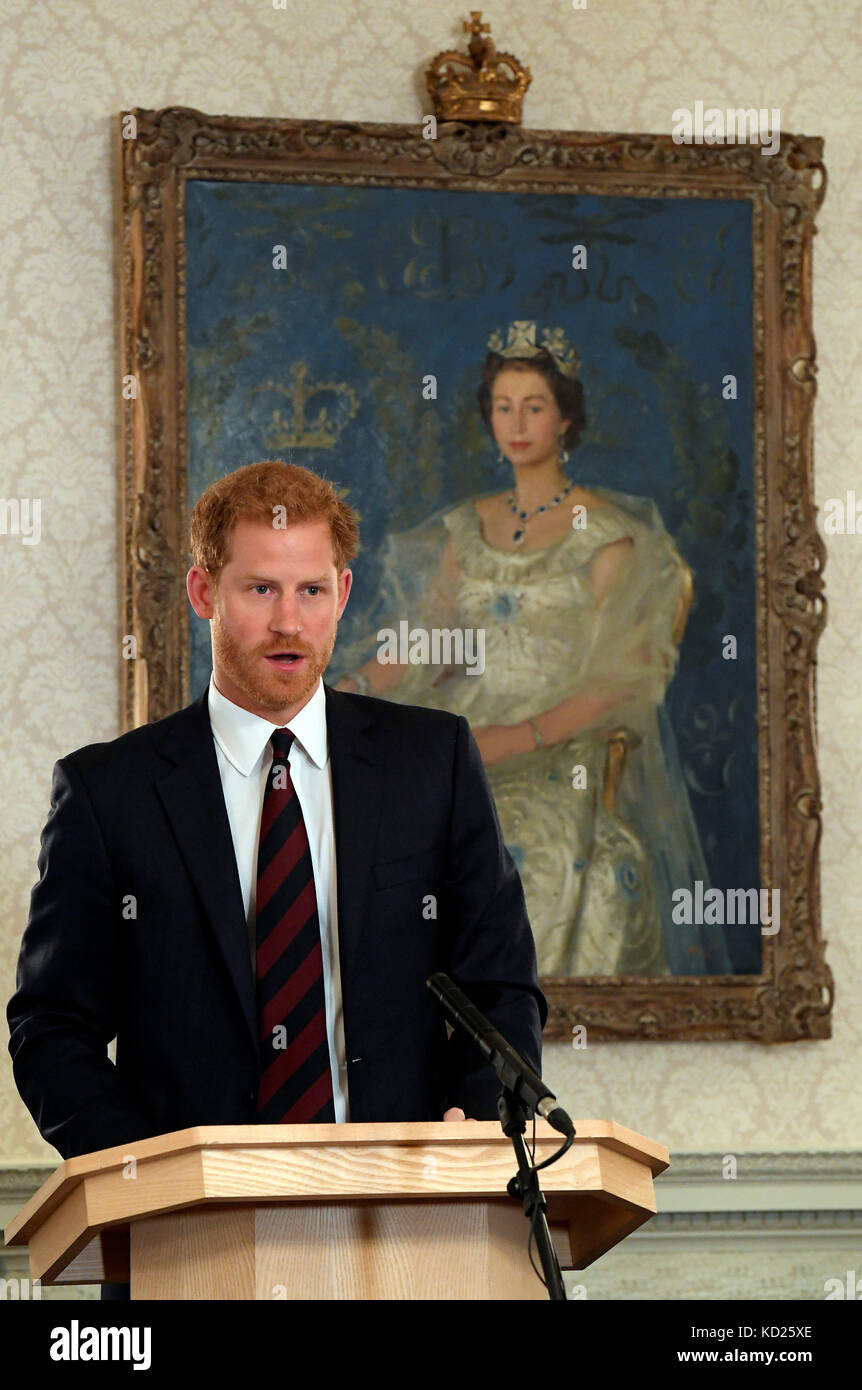 Le Prince Harry s'est exprimé lors d'un événement sur la santé mentale au ministère de la Défense, à Whitehall, à Londres. Banque D'Images