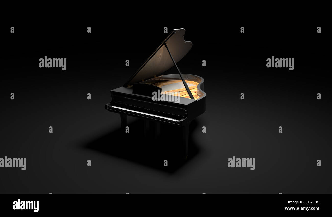 Bateau Noir Piano de scène dans l'obscurité. Rendu 3d illustration. Banque D'Images