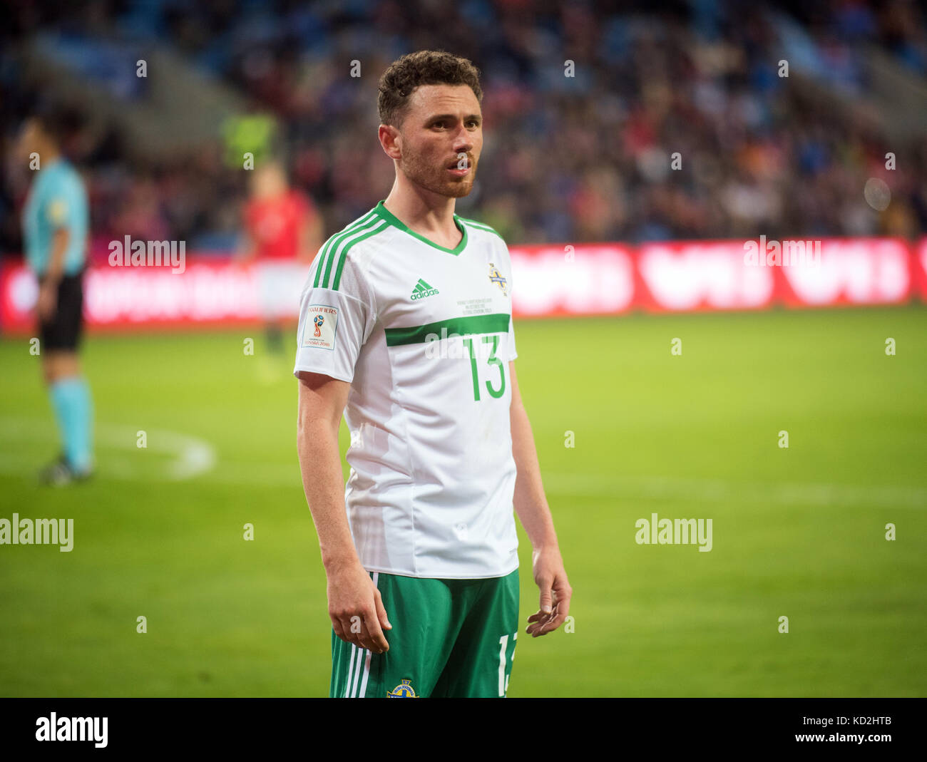 Oslo, Norvège. 08 octobre 2017. Norvège, Oslo - 8 octobre 2017. Corry Evans (13) d'Irlande du Nord vu pendant la coupe du monde qualificateur entre la Norvège et l'Irlande du Nord à Ullevaal Stadion à Oslo. Credit: Gonzales photo/Alamy Live News Banque D'Images