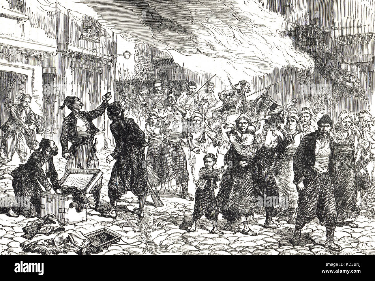 Massacre de Batak, soulèvement d'avril 1876. L'incendie et le sac de Batak pendant le soulèvement bulgare contre l'empire ottoman Banque D'Images
