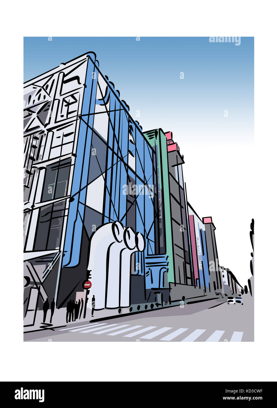 Illustration du centre Pompidou dans le quartier Beaubourg de Paris, France Banque D'Images