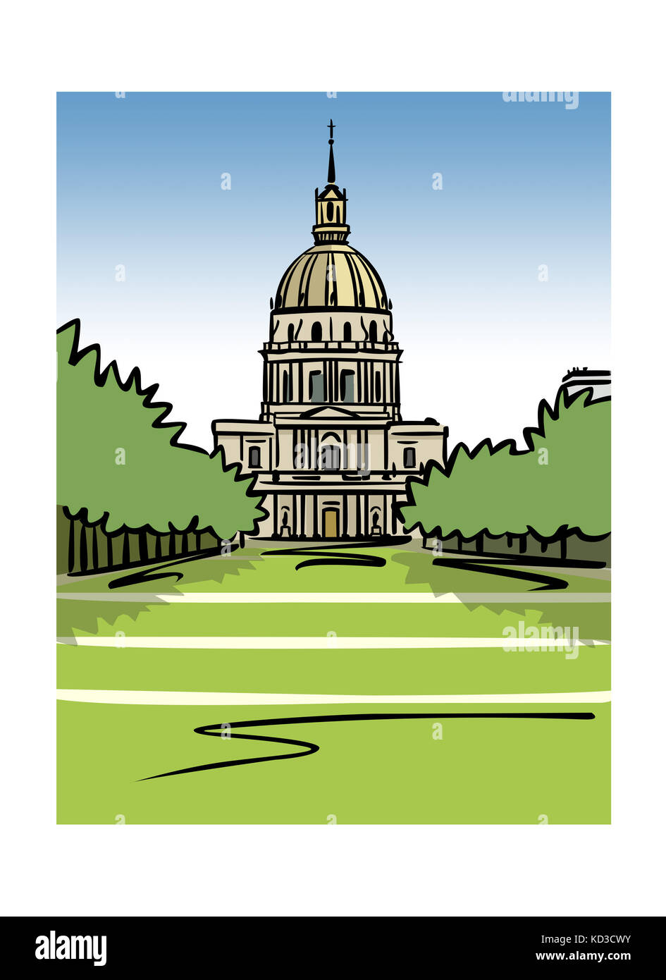 Illustration du Dôme des Invalides à Paris, France Banque D'Images