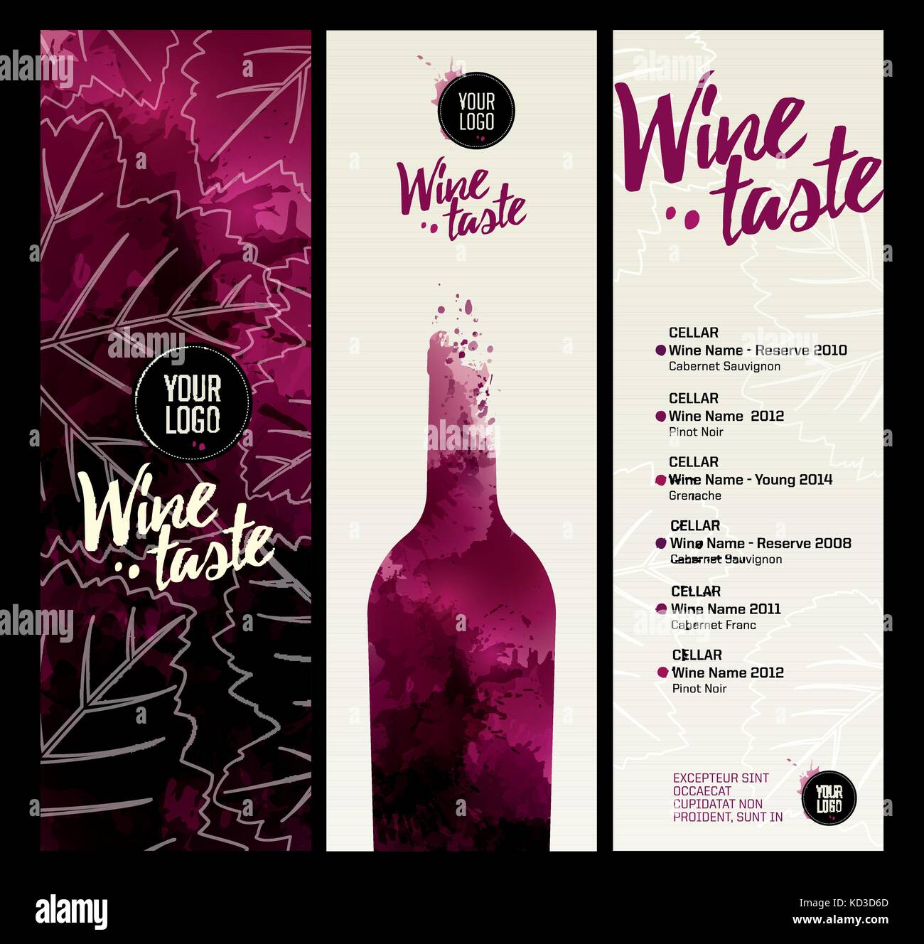 Modèle d'invitation pour l'événement ou d'une partie. Convient pour des événements de dégustation de vin ou présentation. Illustration de bouteille avec les taches de vin. Vector Illustration de Vecteur