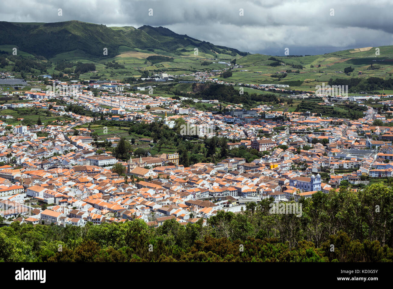 Vue depuis le monte brasil à Angra do Heroismo, île de Terceira, Açores, Portugal Banque D'Images