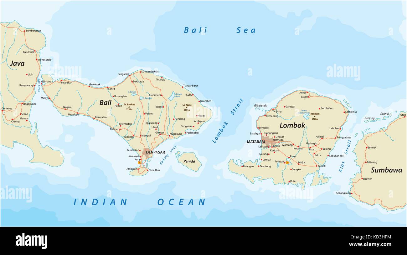 Carte routière de vecteur plus petites îles de l'Indonésie et bali lombok  Image Vectorielle Stock - Alamy