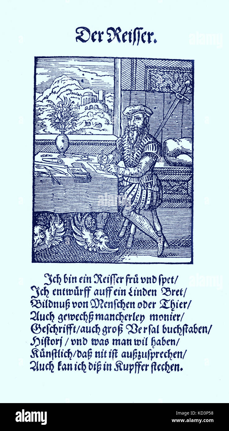 Graveur / dessinateur (der Reisser), du Livre des métiers / Das Standebuch (Panoplia omnium illiberalium mechanicarum...), Collection de boisés par Jost Amman (13 juin 1539 -17 mars 1591), 1568 avec rhyme accompagné par Hans Sachs (5 novembre 1494 - 19 janvier 1576) Banque D'Images