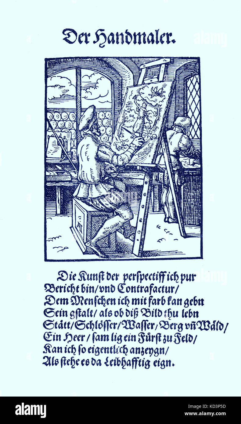Illuminateur (der Briefmaler / Brieffmaler), du Livre des métiers / Das Standebuch (Panoplia omnium illiberalium mechancicarum...), Collection de coupures de bois par Jost Amman (13 juin 1539 -17 mars 1591), 1568 avec rhyme accompagné par Hans Sachs (5 novembre 1494 - 19 janvier 1576) Banque D'Images
