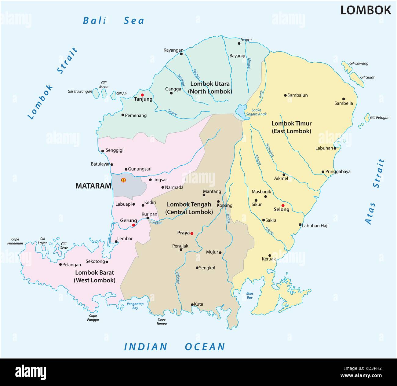 Carte politique et administrative de Lombok, Indonésie Illustration de Vecteur Carte politique et administrative de Lombok, Indonésie Illustration de Vecteur