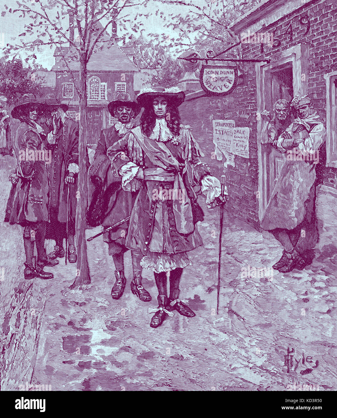 Sir Edmund Andros (6 décembre 1637 – 24 février 1714), gouverneur du Dominion de la Nouvelle-Angleterre jusqu'à ce qu'il soit renversé dans la Révolution de Boston, 1689. Illustration de Howard Pyle, 1883 Banque D'Images