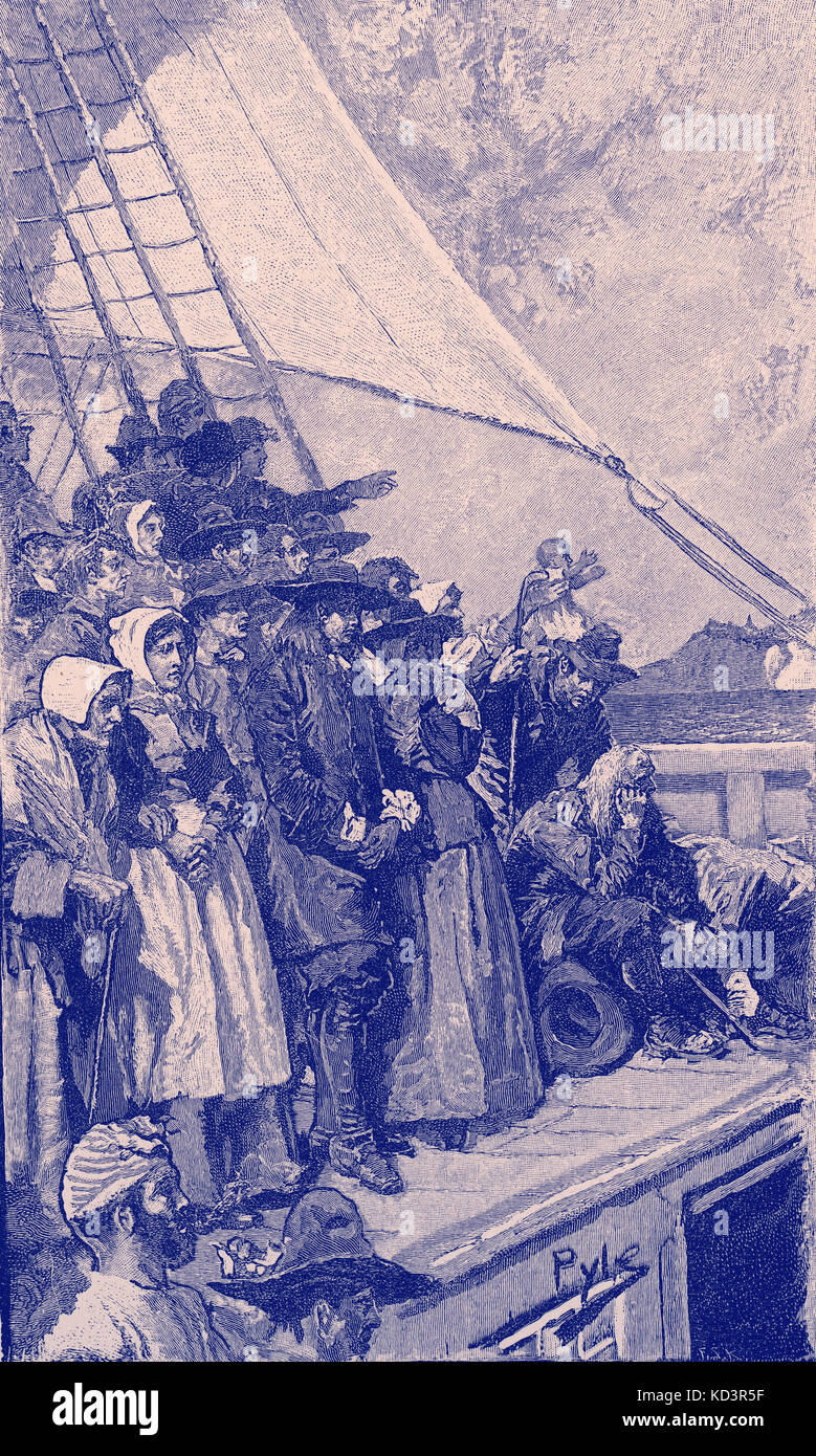 William Penn lors de son premier voyage en Amérique, 1682, naviguant dans le bateau "Bienvenue". Fondateur de la Pennsylvanie. Illustration de Howard Pyle, 1883 Banque D'Images