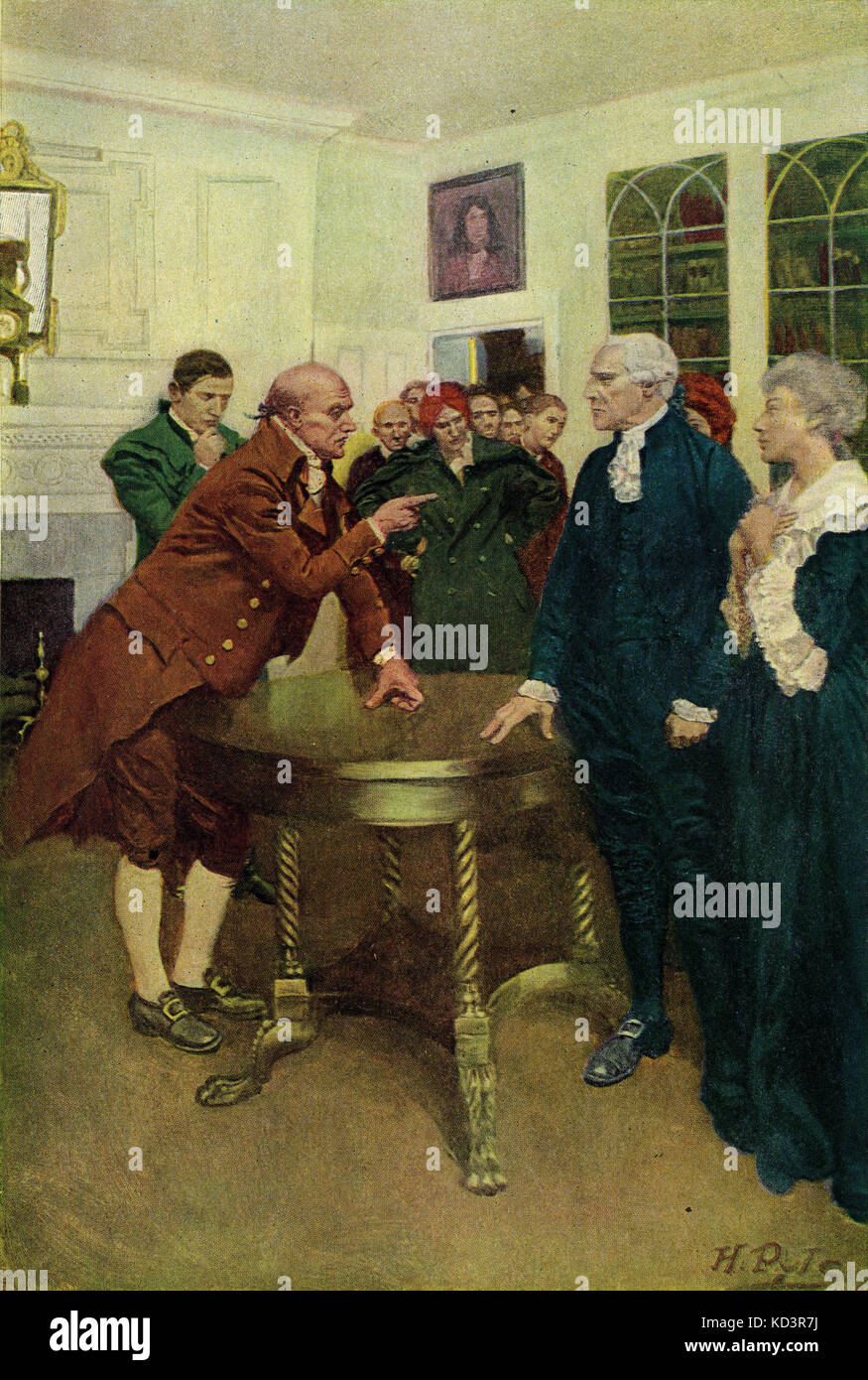 Comité des patriotes un ultimatum à un conseiller du roi, Boston, pour protester contre le Stamp Act de 1765, la Révolution américaine. Illustration de Howard Pyle, 1908 Banque D'Images