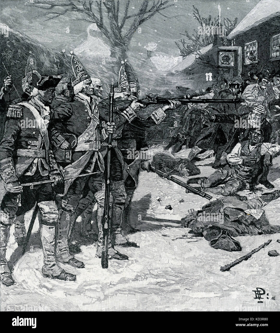Massacre de Boston / incident sur King Street, 1770. Révolution américaine. Illustration de Howard Pyle, 1901 Banque D'Images