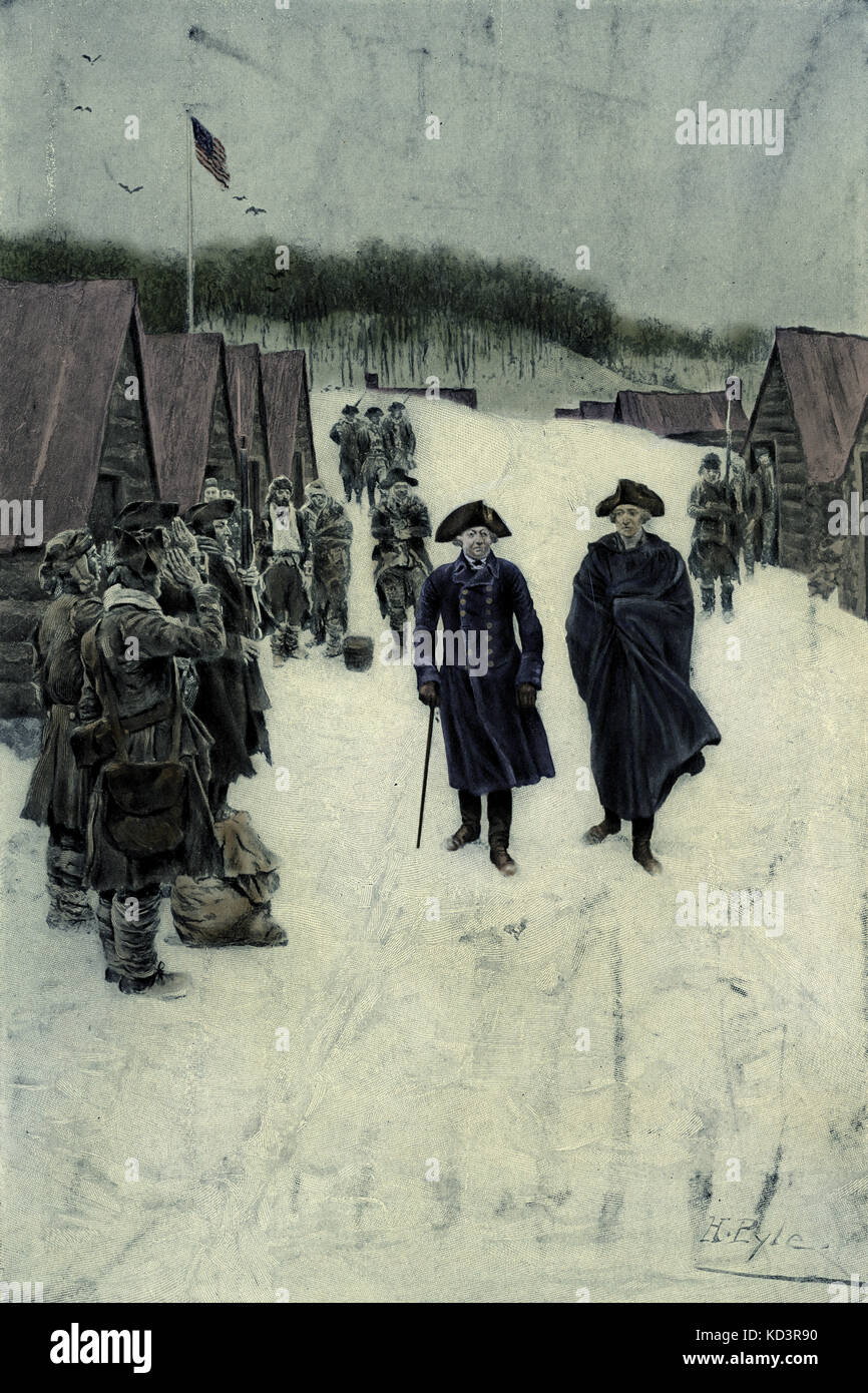 George Washington et Baron von Steuben à Valley Forge, 1778. Révolution américaine. Illustration de Howard Pyle, 1896 Banque D'Images