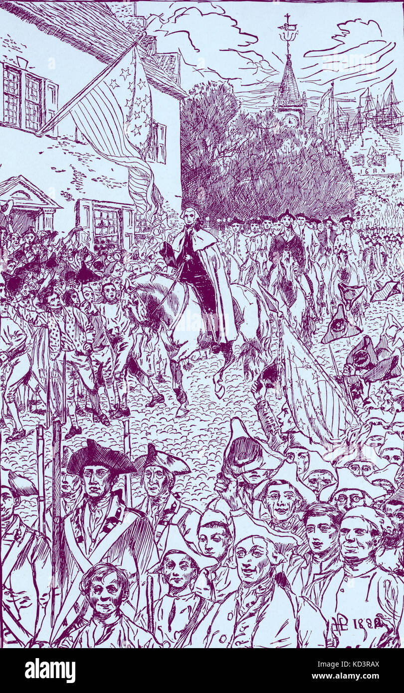 George Washington procession à son investiture en tant que premier président des États-Unis, 1789. Illustration de Howard Pyle, 1896 Banque D'Images