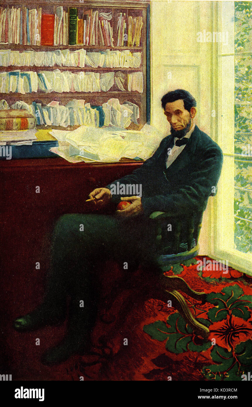 Abraham Lincoln (12 février 1809 – 15 avril 1865), politicien américain, 16 président des États-Unis. Illustration de Howard Pyle, 1907 Banque D'Images