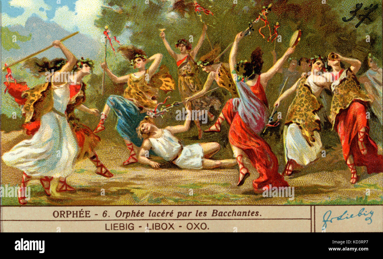 Orpheus - 'Orphée 6. Orpheus lacérée par les prêtresses de Bacchus' Publicité pour Produits Liebig. Banque D'Images