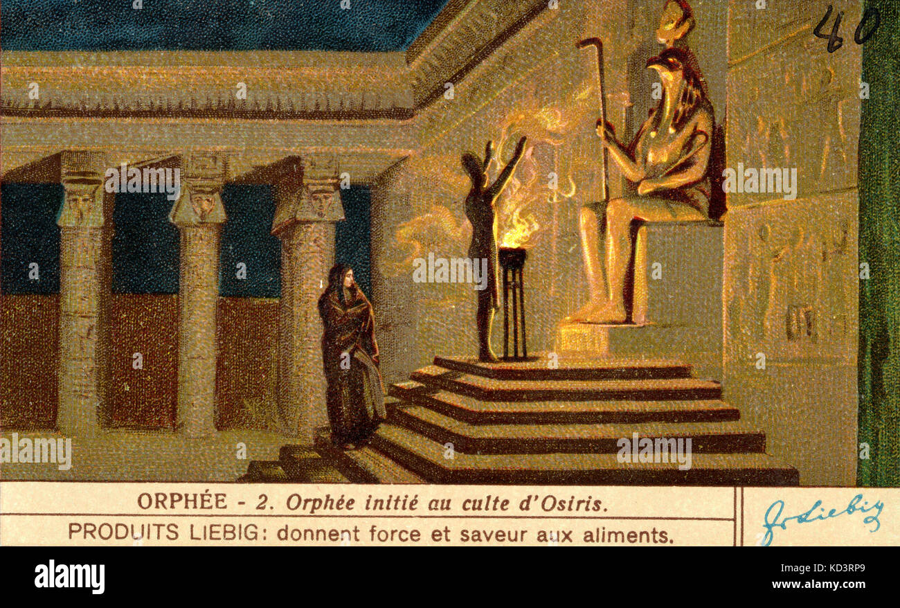 Orpheus - 'Orphée 2. Orphée est initié à la religion d'Osiris sur son voyage en Egypte." Publicité pour Produits Liebig. Banque D'Images