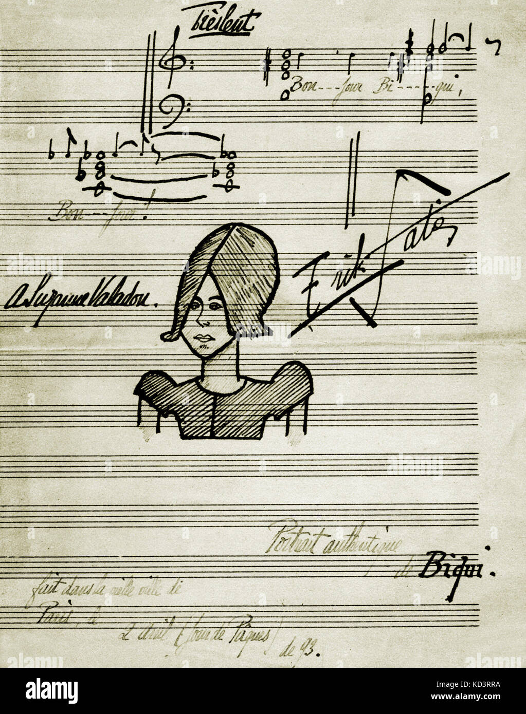 SATIE, E- le portrait de Suzanne VALADON par Satie - romantique lien . Compositeur français, 17 mai 1866 - 1 juillet 1925. Banque D'Images